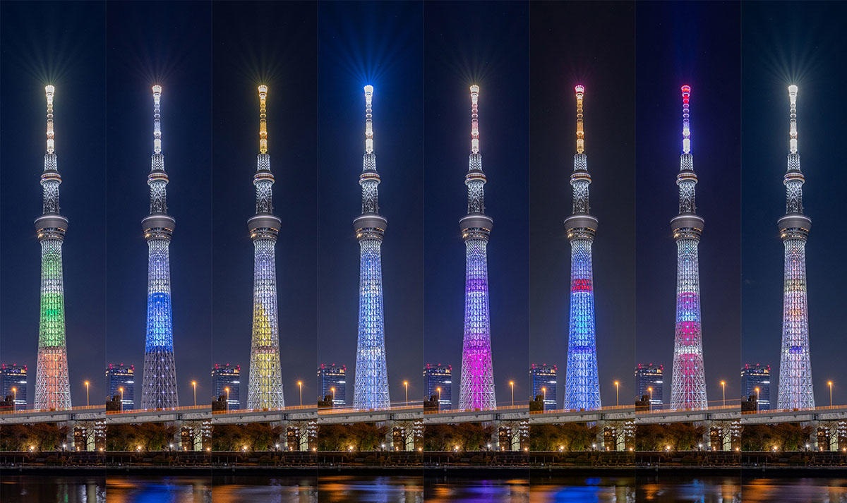 Màn trình diễn ánh sáng ấn tượng của Tokyo Skytree vào ban đêm